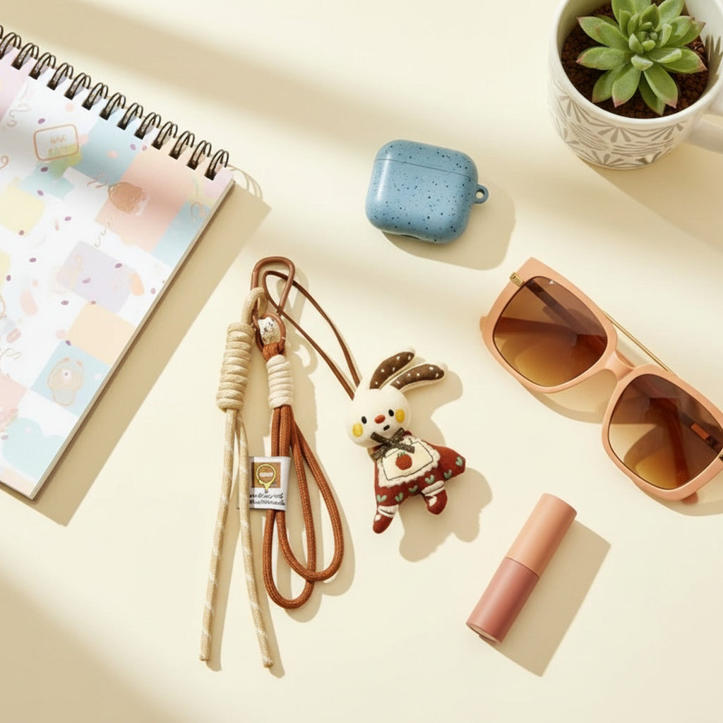 Cute Rabbit Acrylic Keyring With Tassel Charm