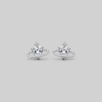 Silver Crystal Orb Stud Earrings With Rhinestone Halo