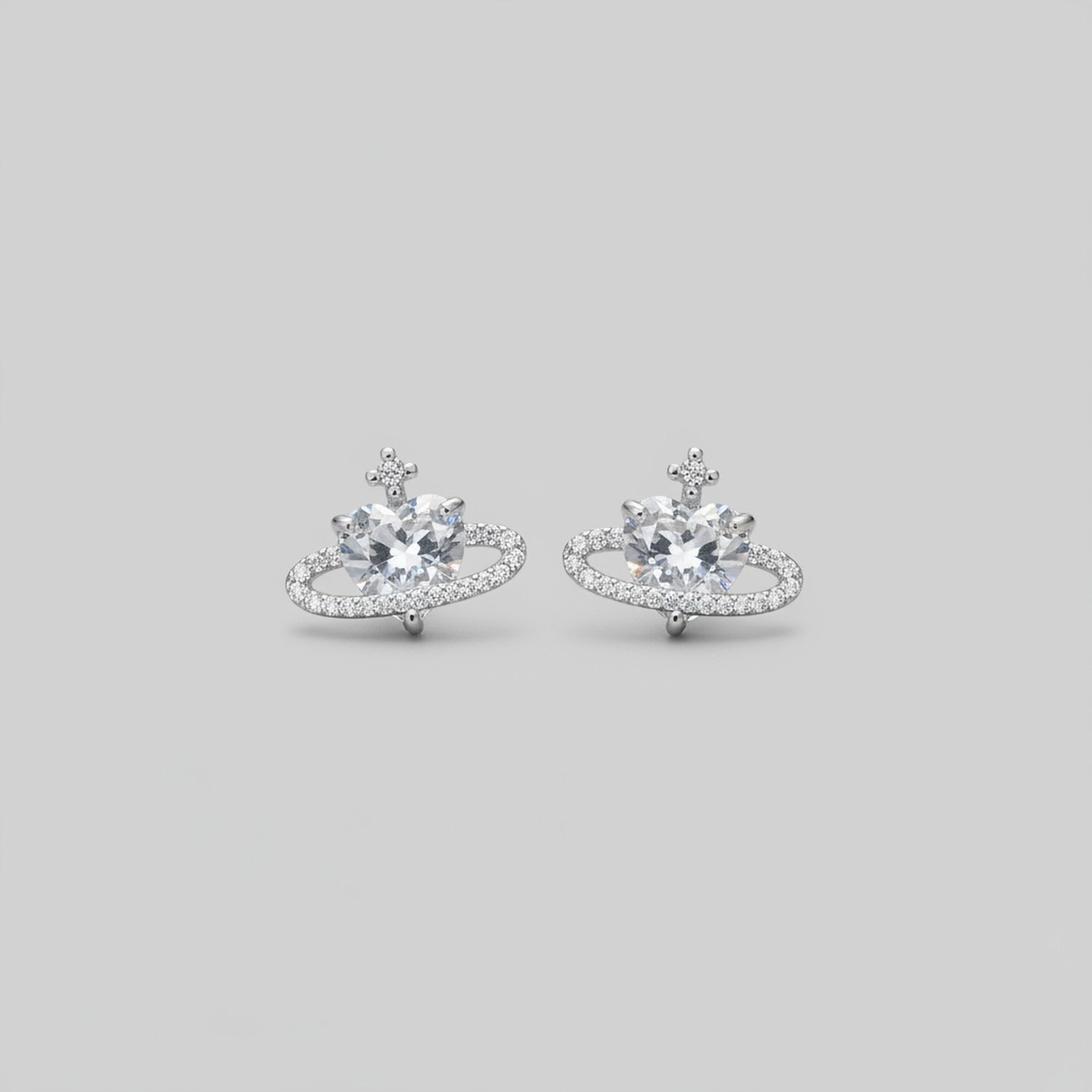 Silver Crystal Orb Stud Earrings With Rhinestone Halo