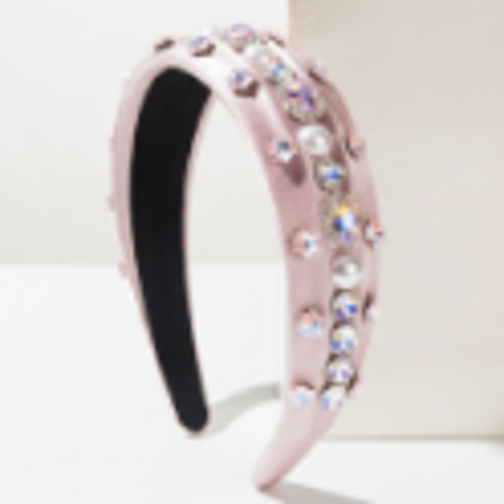 Pink Padded Headband With Rhinestone Embellishments
