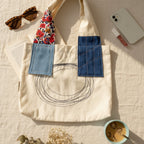 Navy Patchwork Tote Bag With Embroidered Detail