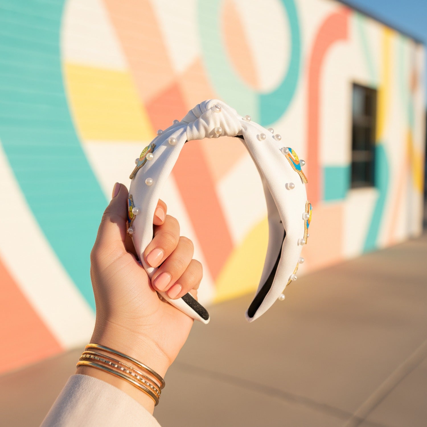 White Pearl Padded Headband With Beach Ball Charms