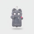 Gray Fluffy Cat Phone Charm With Pink Heart