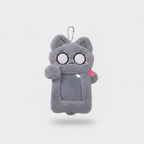 Gray Fluffy Cat Phone Charm With Pink Heart