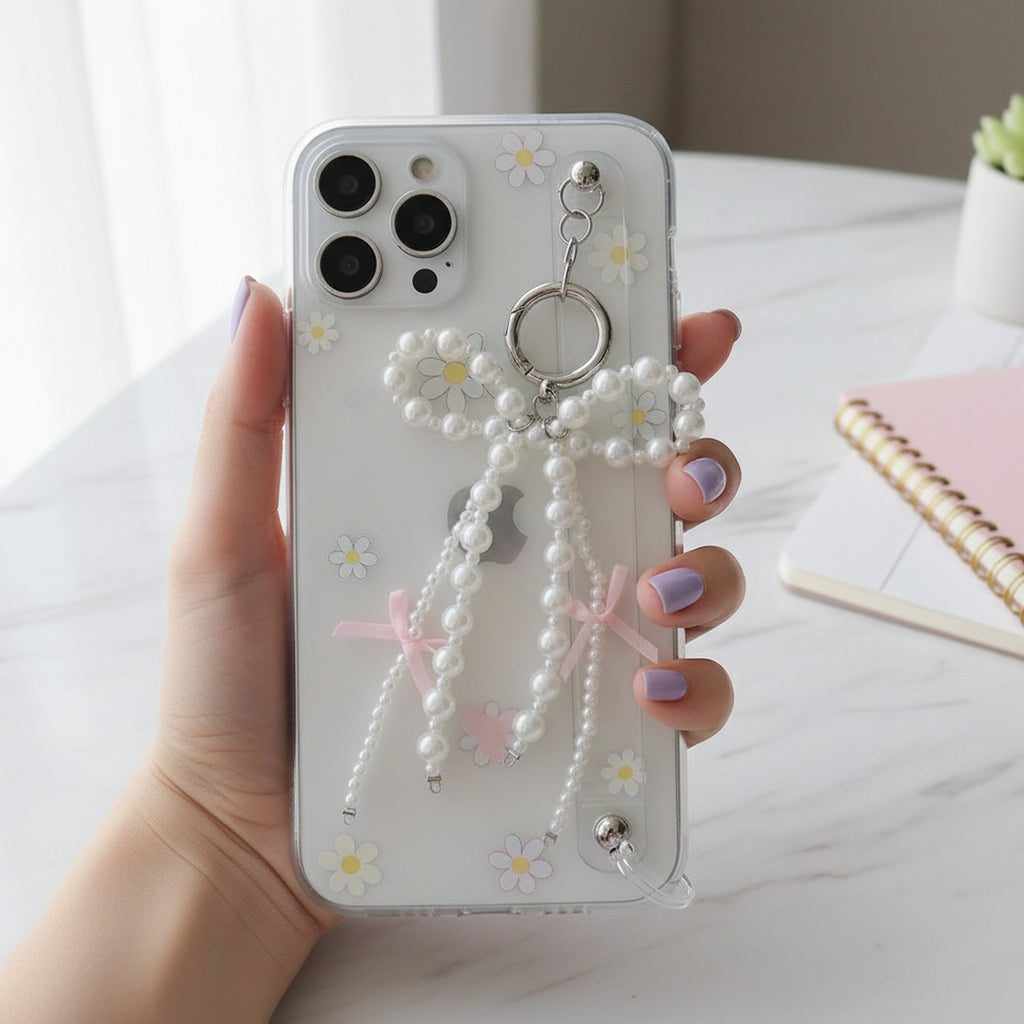 Pearl Beaded Bow Keyring Charm