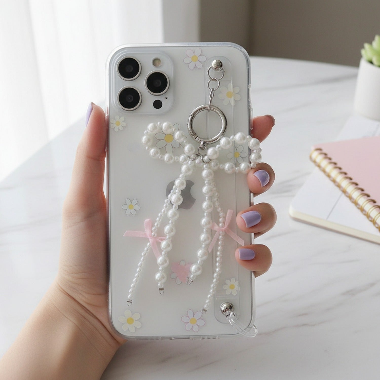 Pearl Beaded Bow Keyring Charm