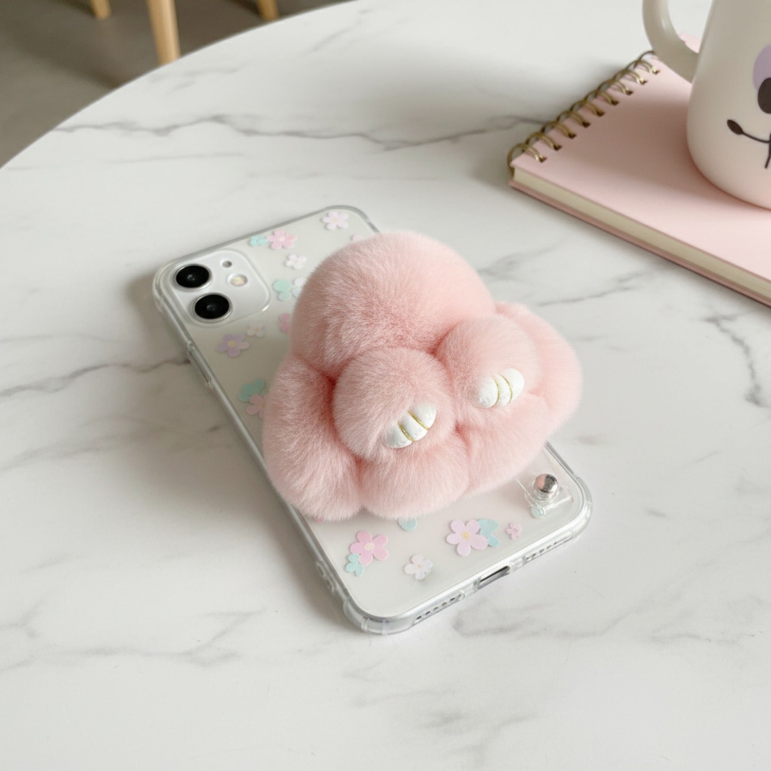 Fluffy Pink Bunny Paw Charm Keyring