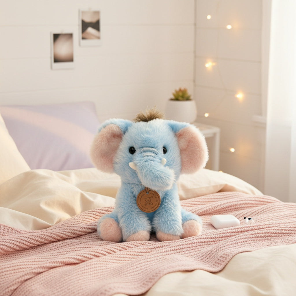 Blue Plush Elephant Stuffed Animal With Charm
