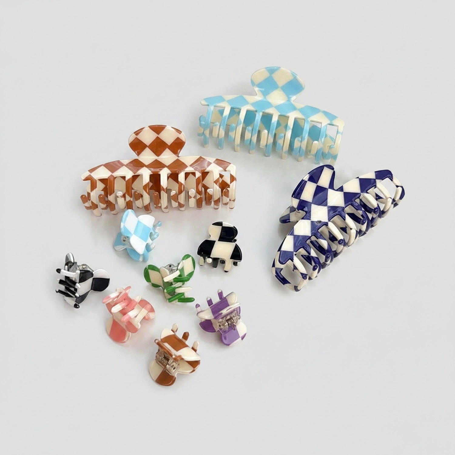 Checkered Hair Claws Pastel Multi-Pack Set