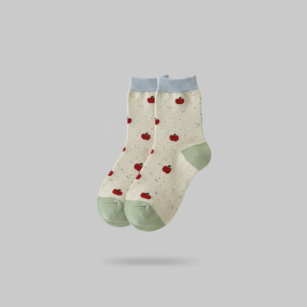Apple Print Crew Socks With Contrast Heel