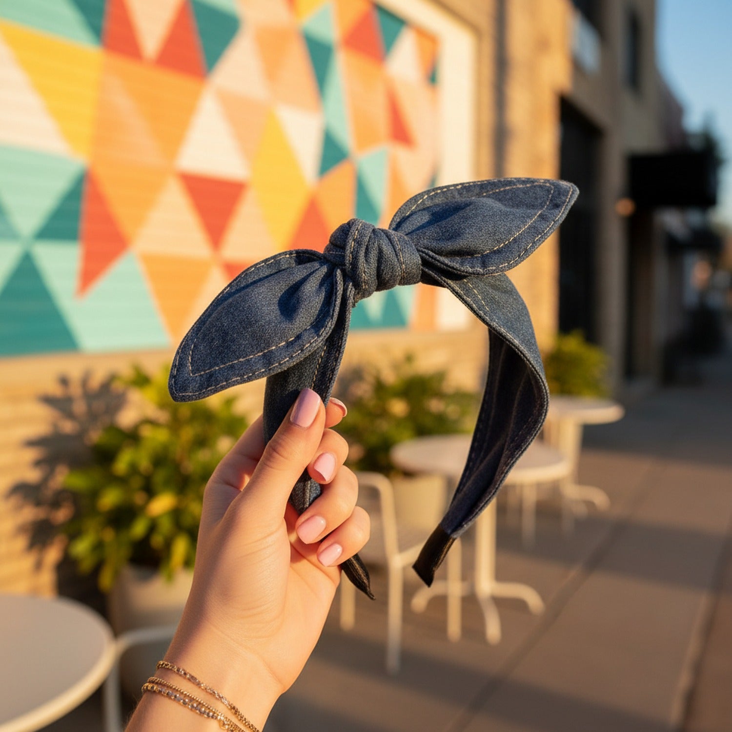 Denim Bunny Ear Knot Headband