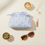 Floral Quilted Cosmetic Bag With Bow Closure