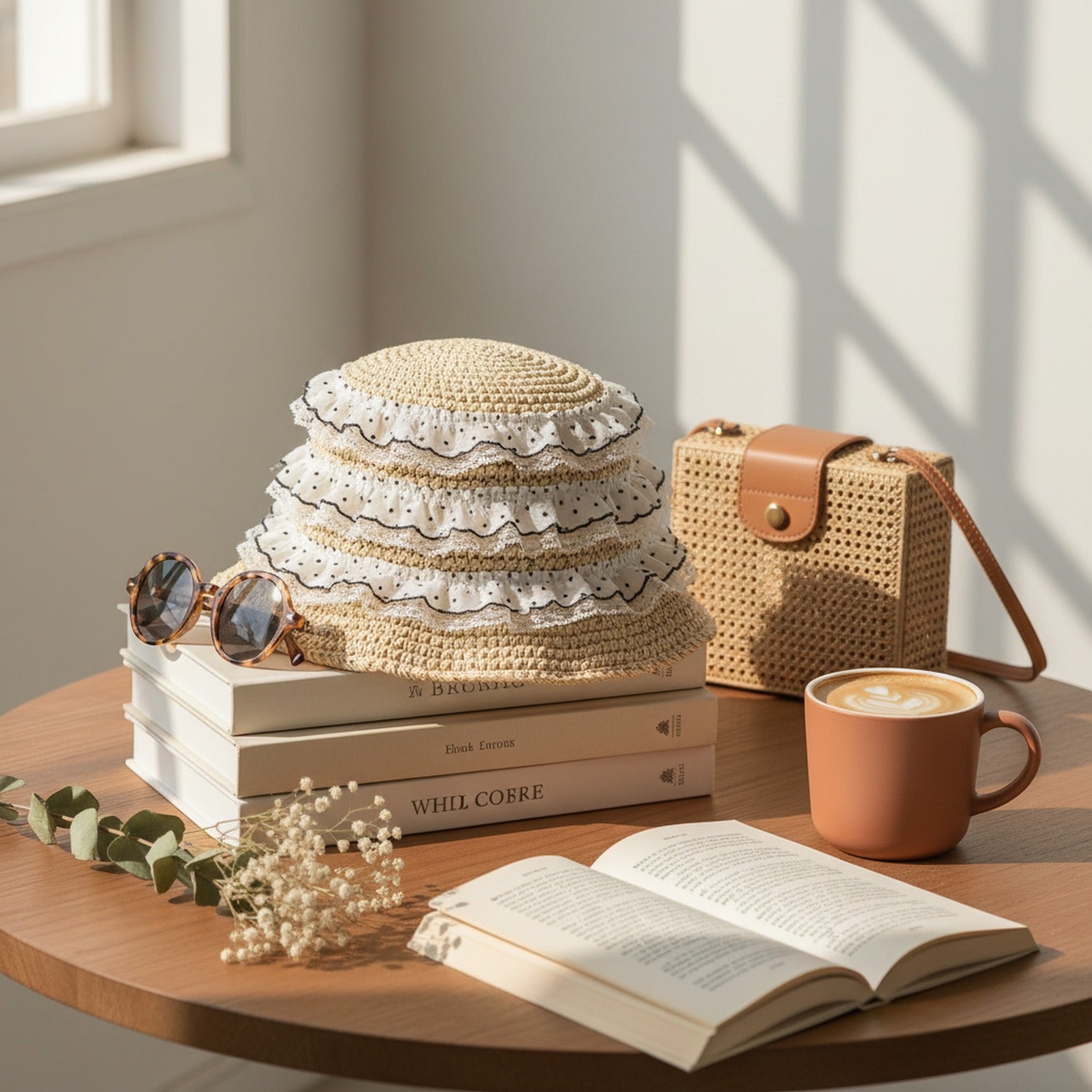 Wavy Ruffle Knit Bucket Hat With Lace Trim