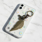 Brass Leaf Charm Keyring With Beaded Accents