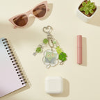Flower Acrylic Keyring With Clover Charm Beads