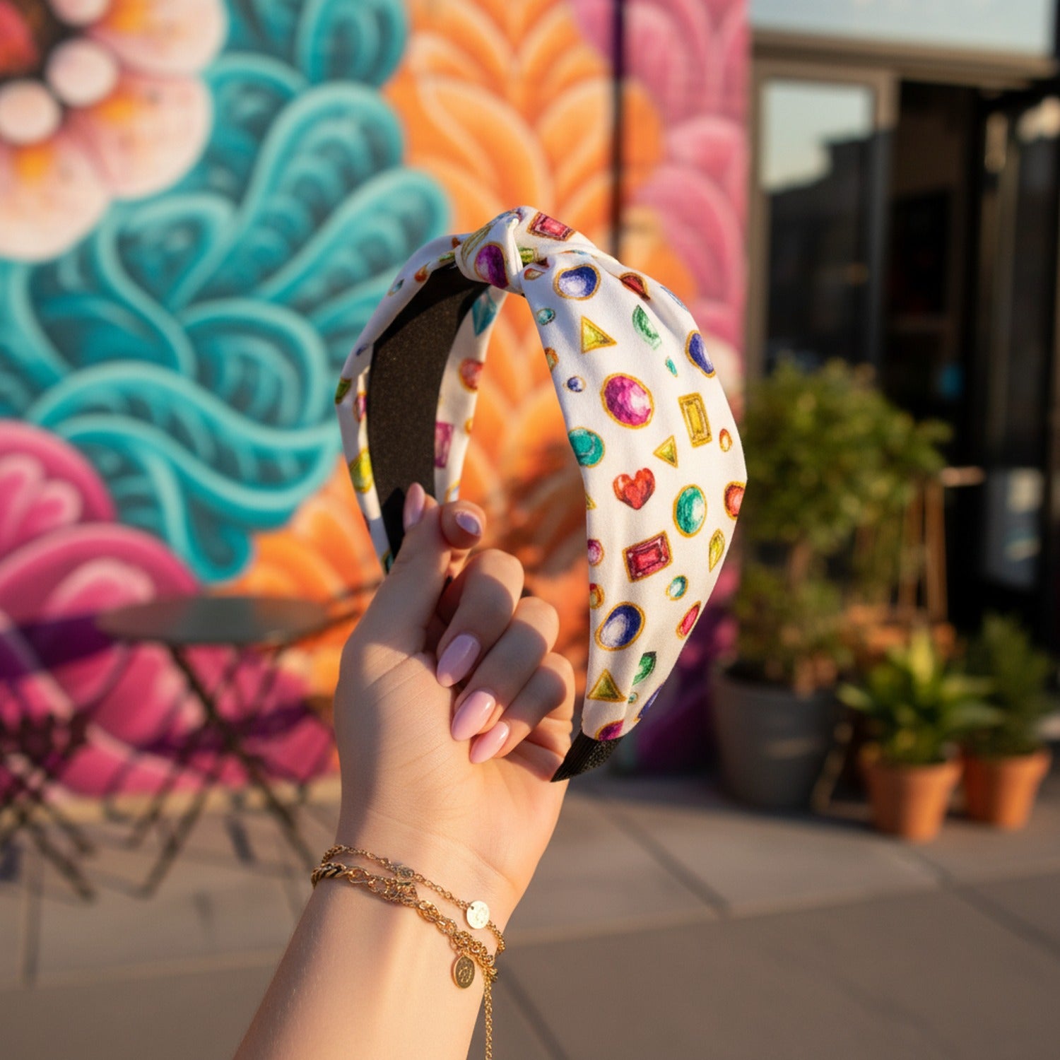 Colorful Gemstone Padded Headband With Jewels