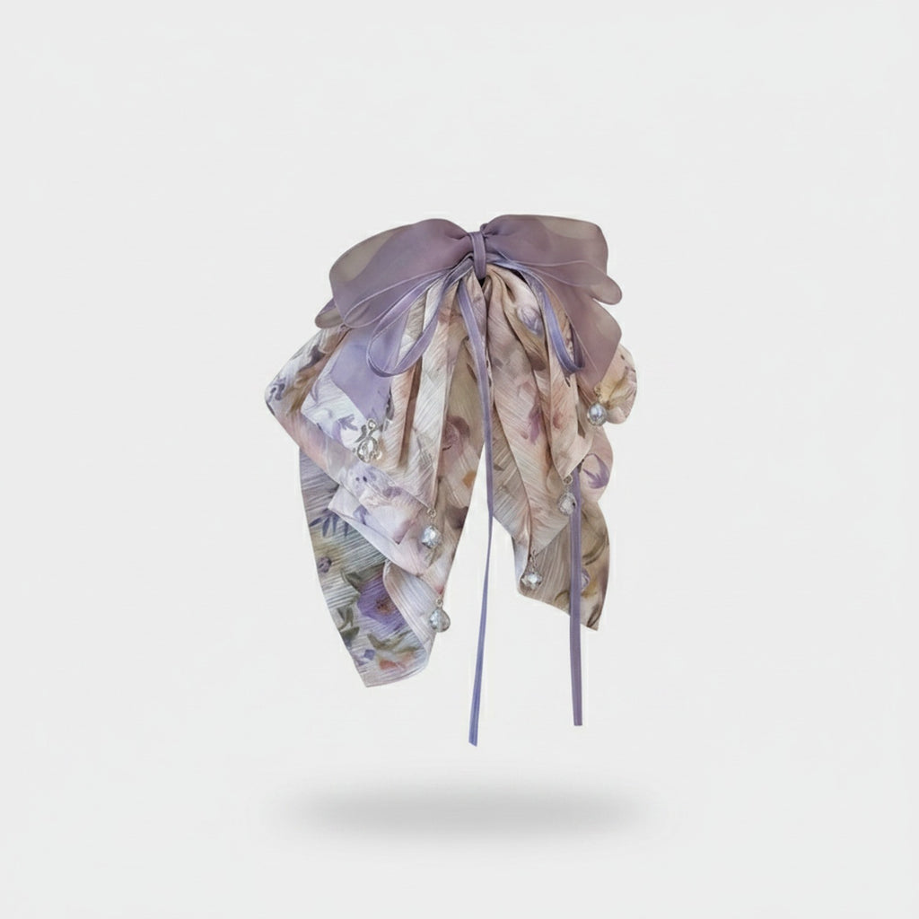 Lavender Floral Ribbon Bow Hair Claw Clip