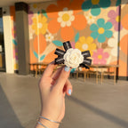 White Rose Black Bow Hair Claw Clip
