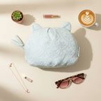 Mint Floral Embroidered Cat Ear Cosmetic Bag