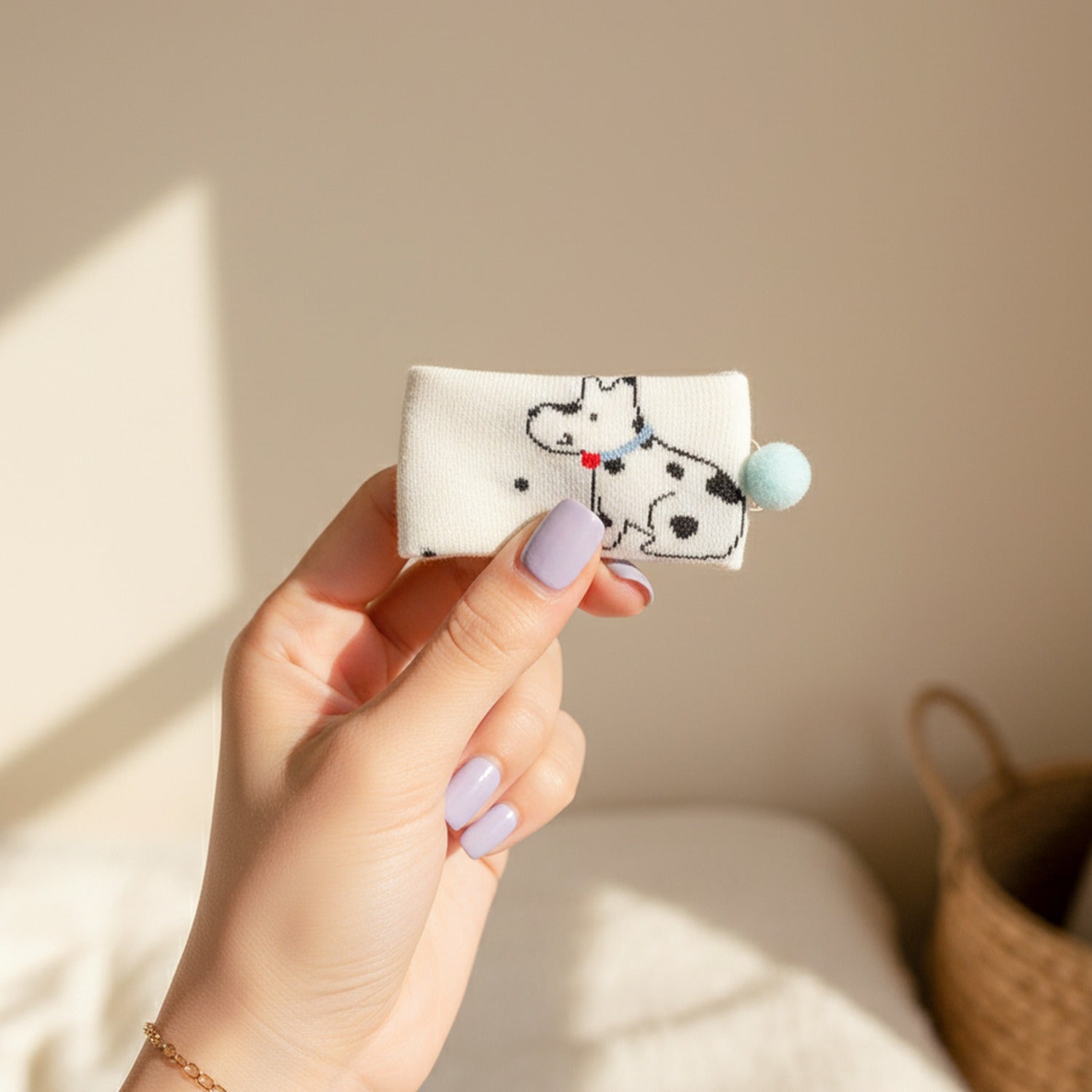 Cream Cow Print Polka Dot Crew Socks