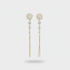 Pearl Rose Flower Chain Threader Earrings