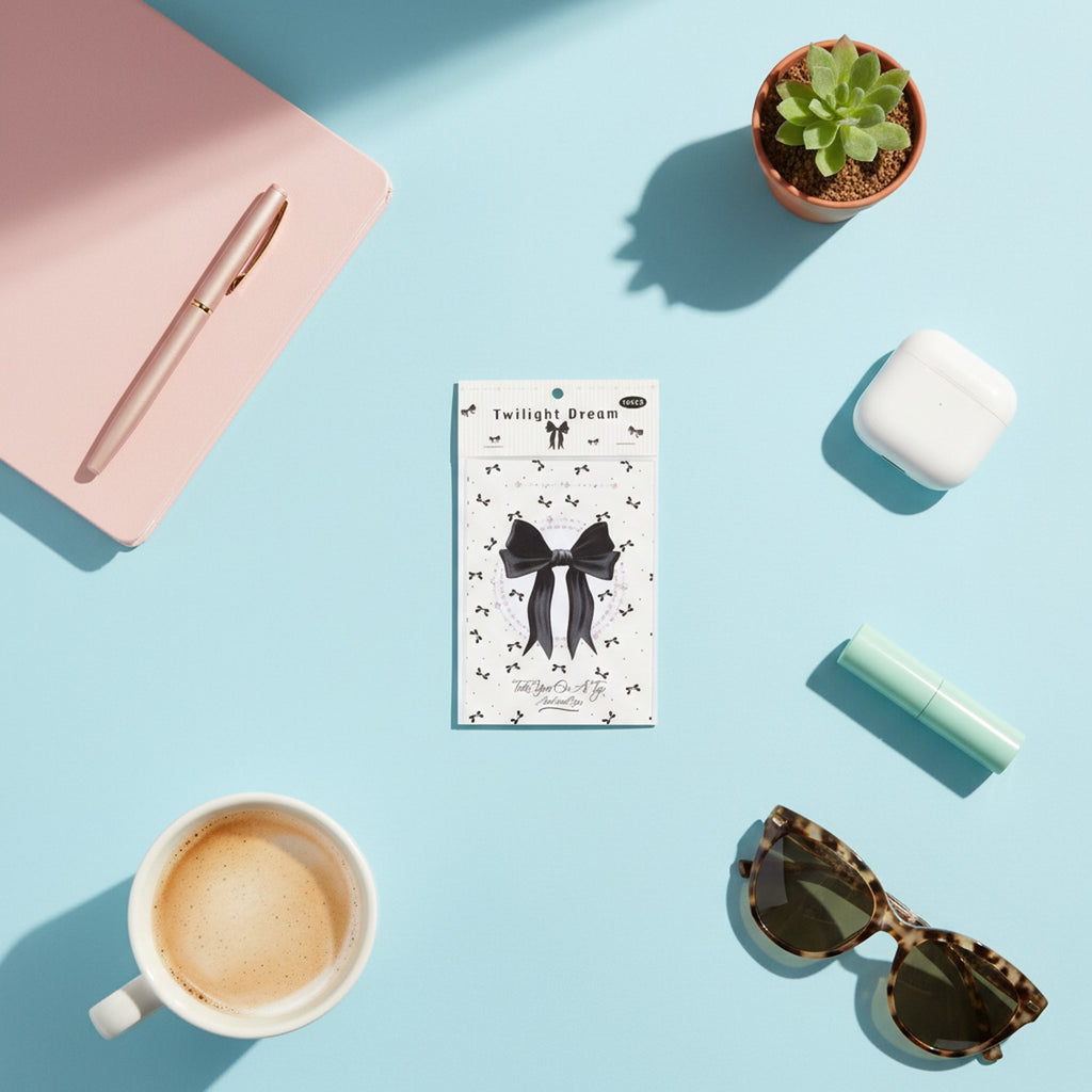 Black Bow Rhinestone Notepad With Sparkle Details
