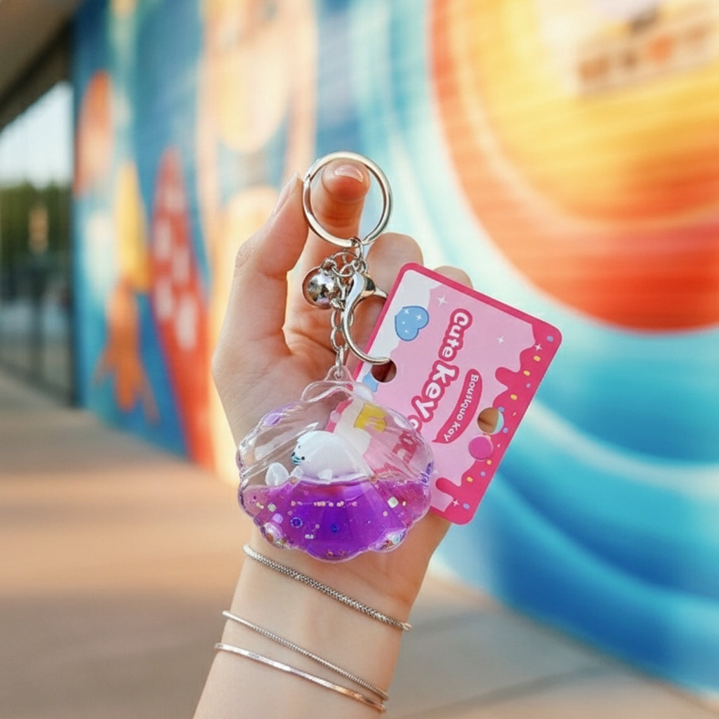 Purple Glitter Seashell Acrylic Keyring Charm