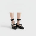 Black Polka Dot Mesh Socks With Ruffle Trim