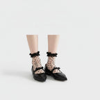 Black Polka Dot Mesh Socks With Ruffle Trim