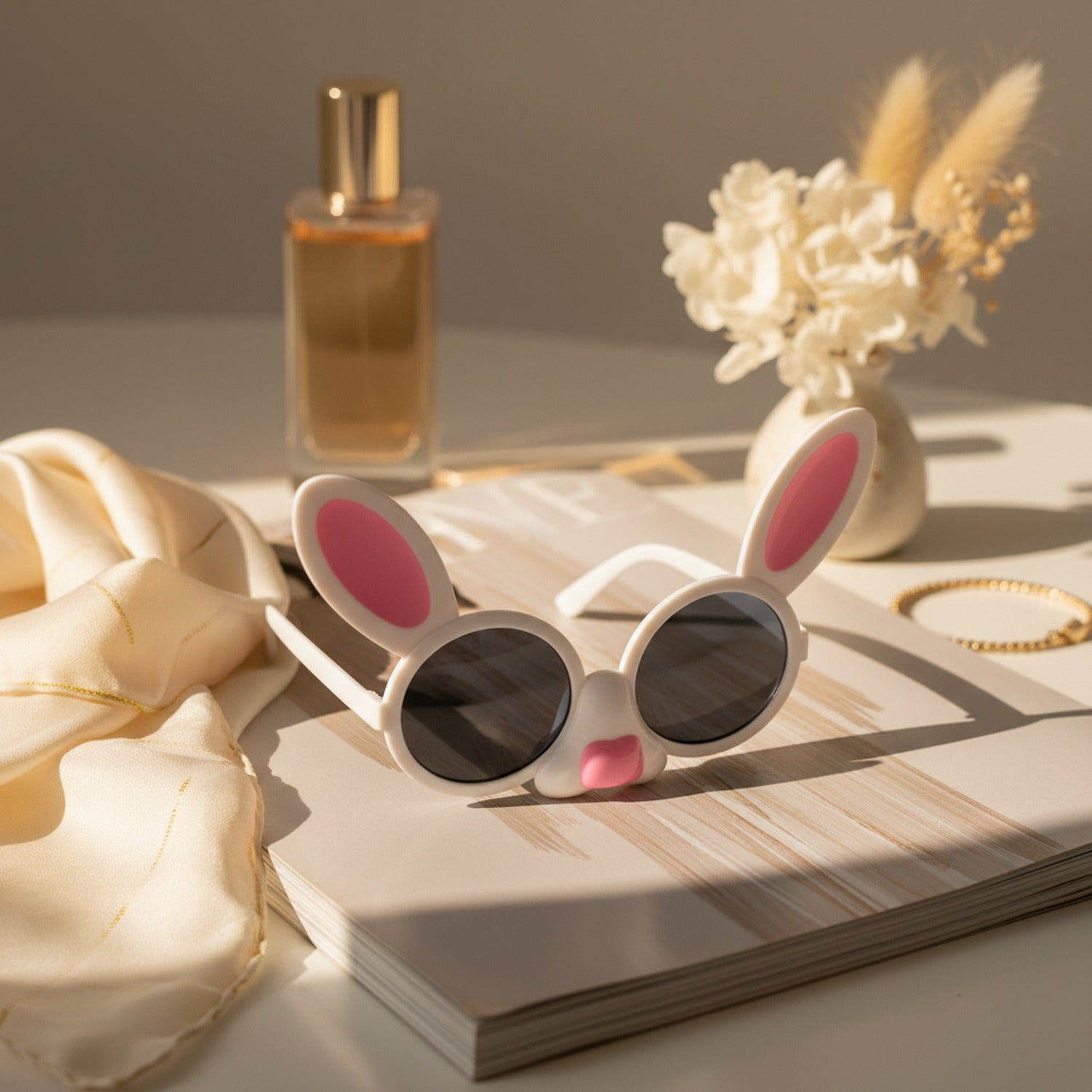Bunny Ear Round Sunglasses Pink White