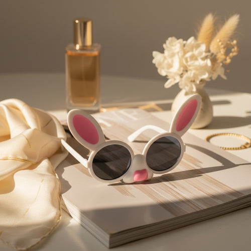 Bunny Ear Round Sunglasses Pink White – eyewear (view 2)