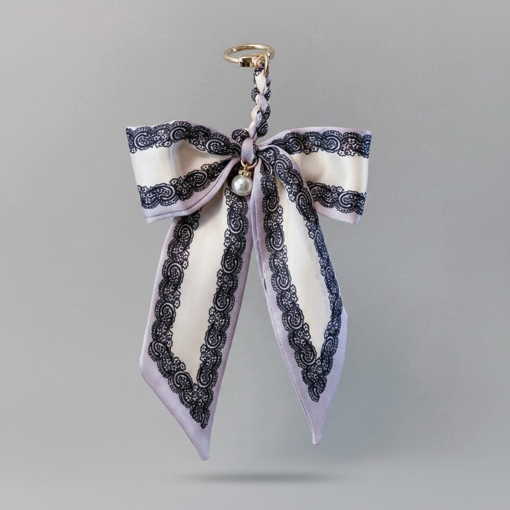 Lace Bow Pearl Acrylic Keyring Charm