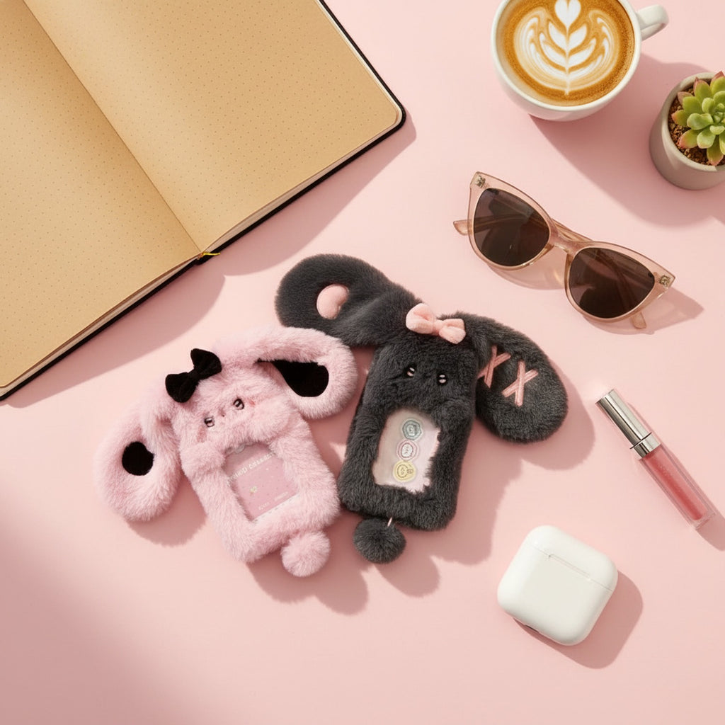 Fuzzy Bunny Ear Phone Charm With Bow