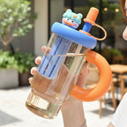 Cute Duck Character Glass Tumbler with Orange Handle