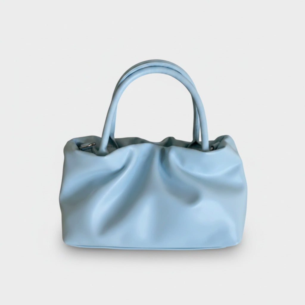Cloud Puff Blue Ruched Tote Handbag