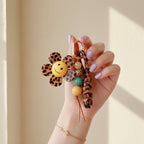 Leopard Print Flower Smiley Acrylic Keyring Charm