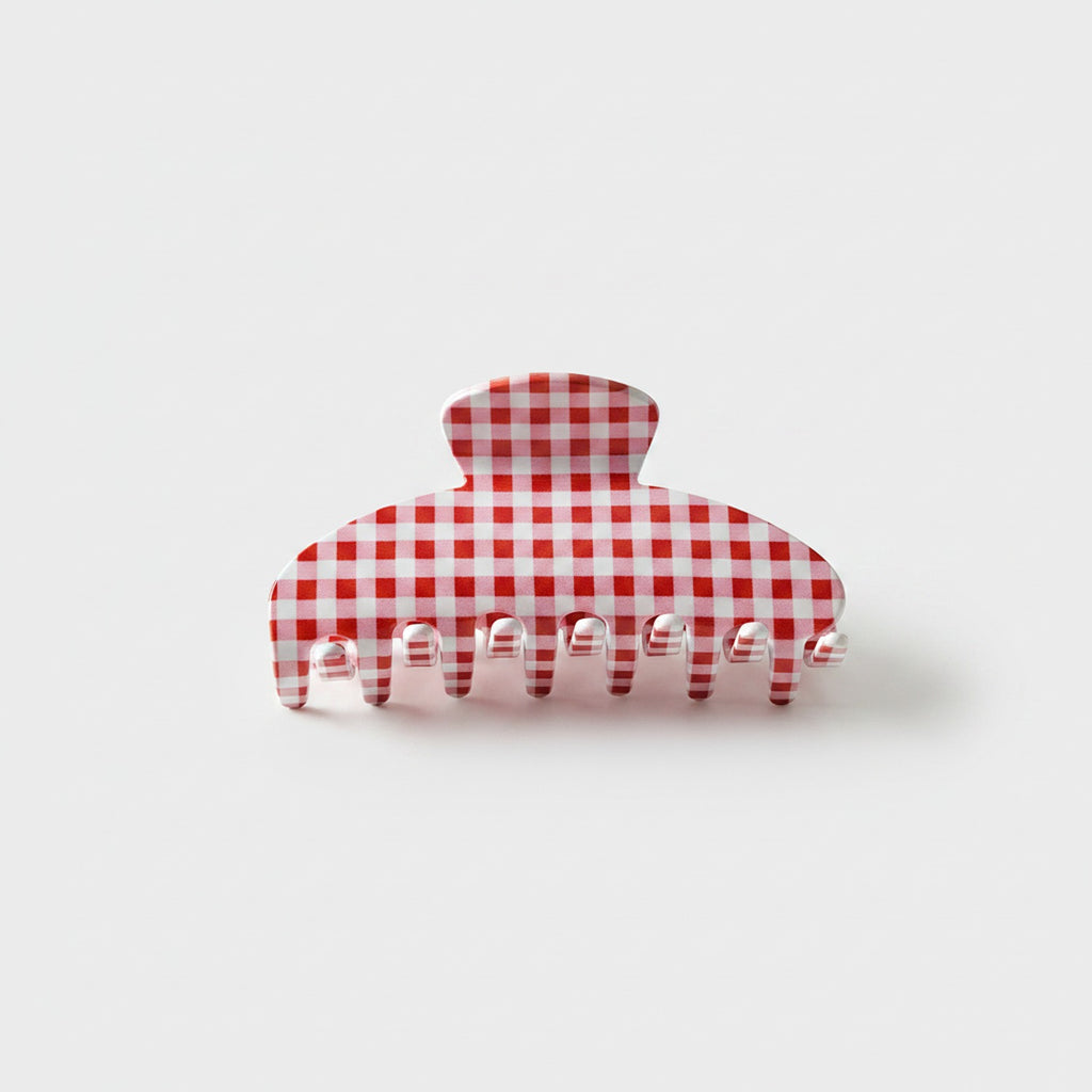 Red Gingham Check Hair Claw Clip