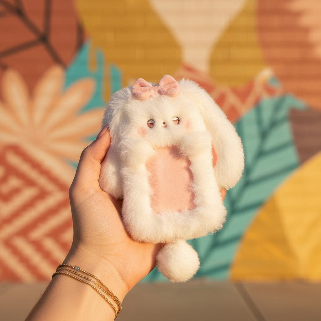 Fluffy Bunny Pink Bow Phone Charm