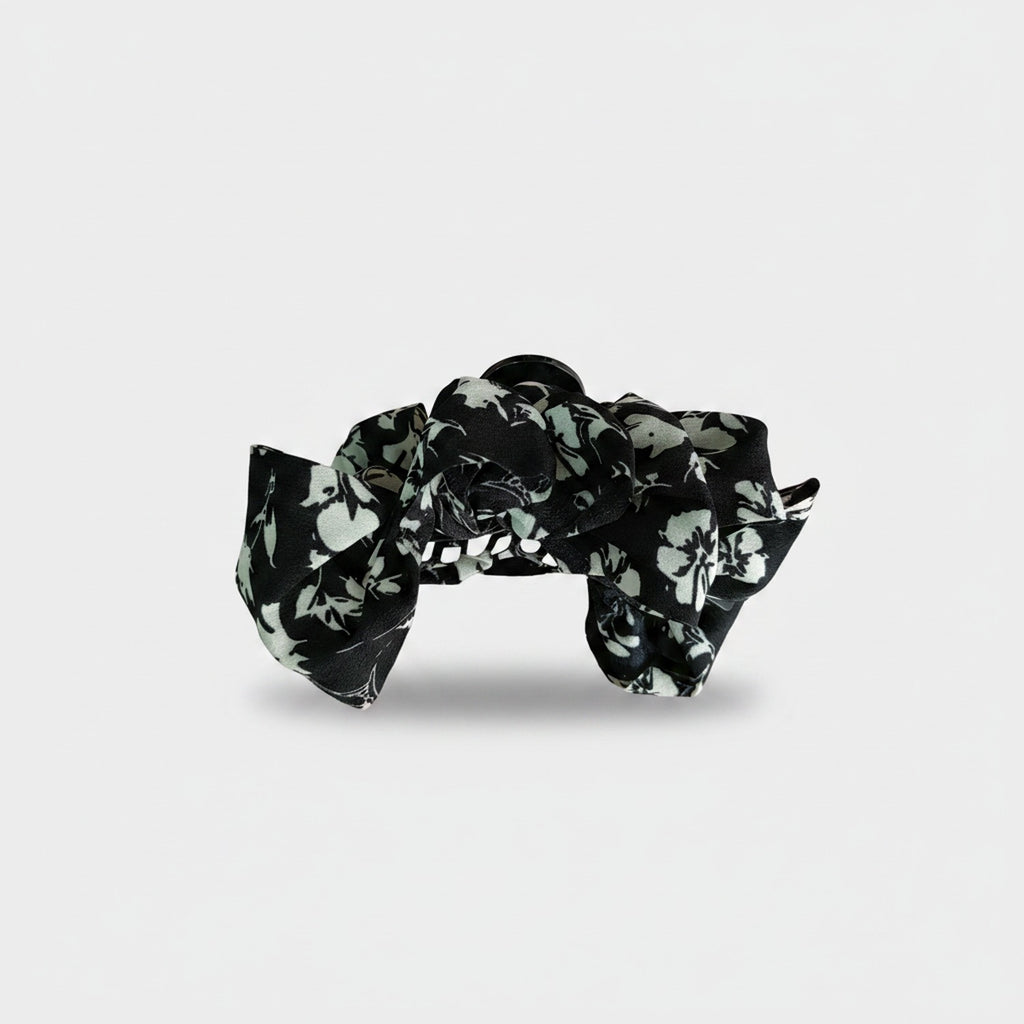 Black Floral Fabric Hair Claw Clip