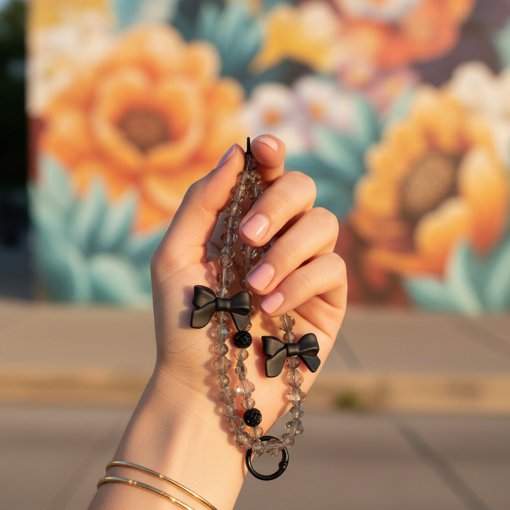 Pearl Beaded Phone Strap With Heart Charm