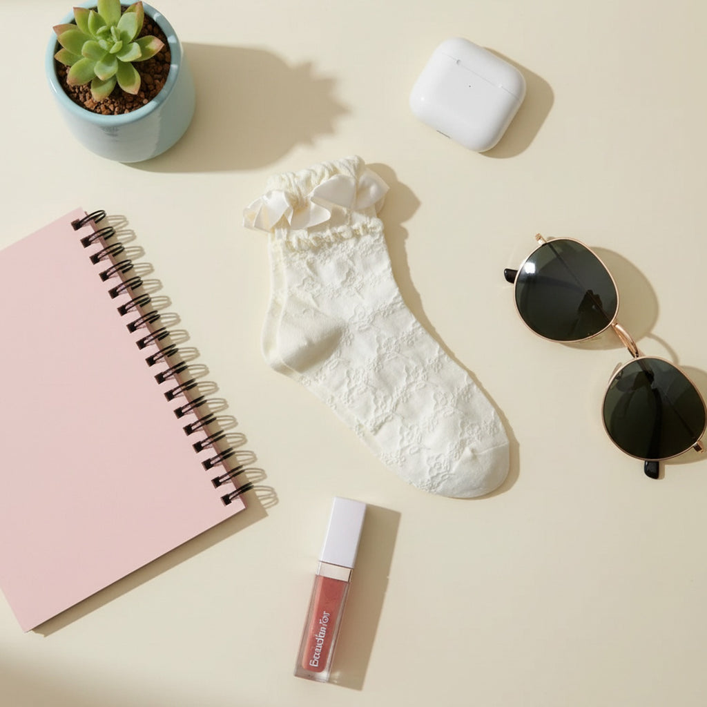 White Lace Ruffle Crew Socks