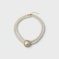 Double Strand Pearl Necklace with Rhinestone Pendant