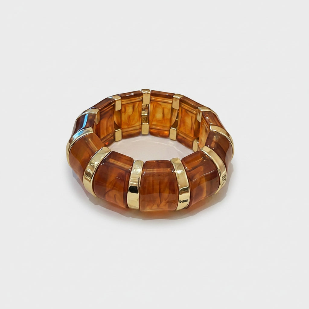 Amber Tiger Eye Gold Segmented Stretch Bracelet