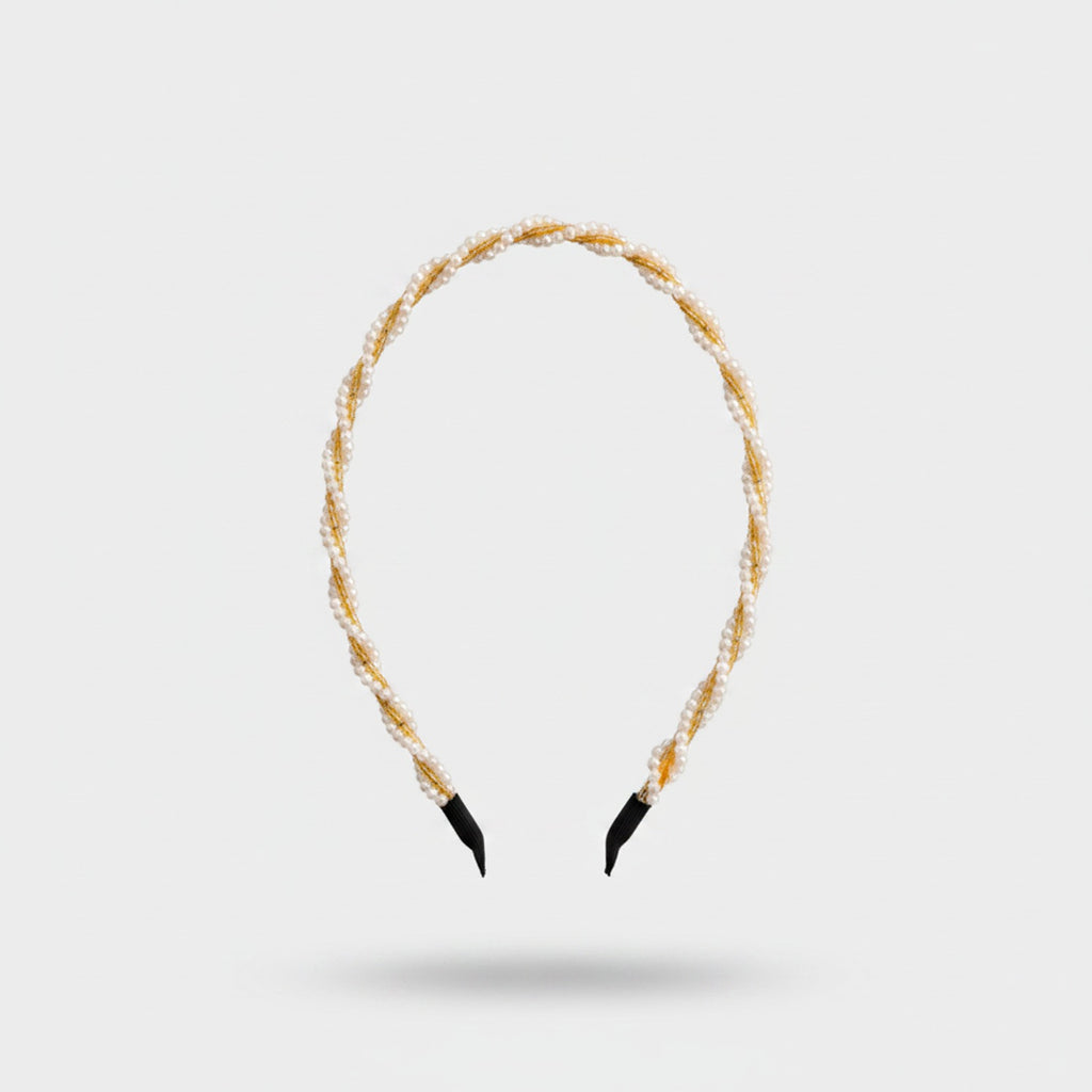 Pearl Beaded Gold Twisted Headband