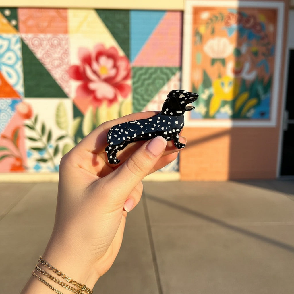 Black Spotted Dachshund Hair Claw Clip