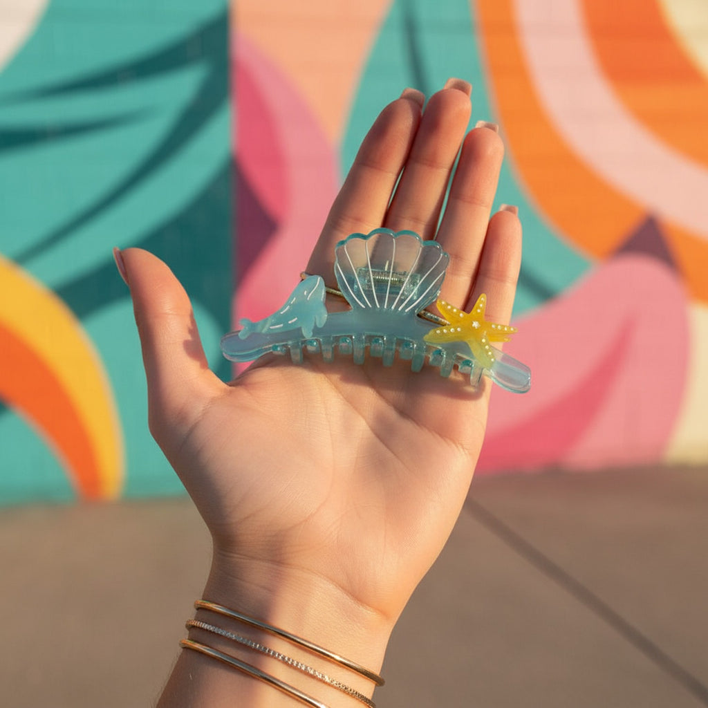 Turquoise Shell Hair Claw With Starfish Charm
