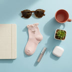 Cream Ribbed Ruffle Bow Socks
