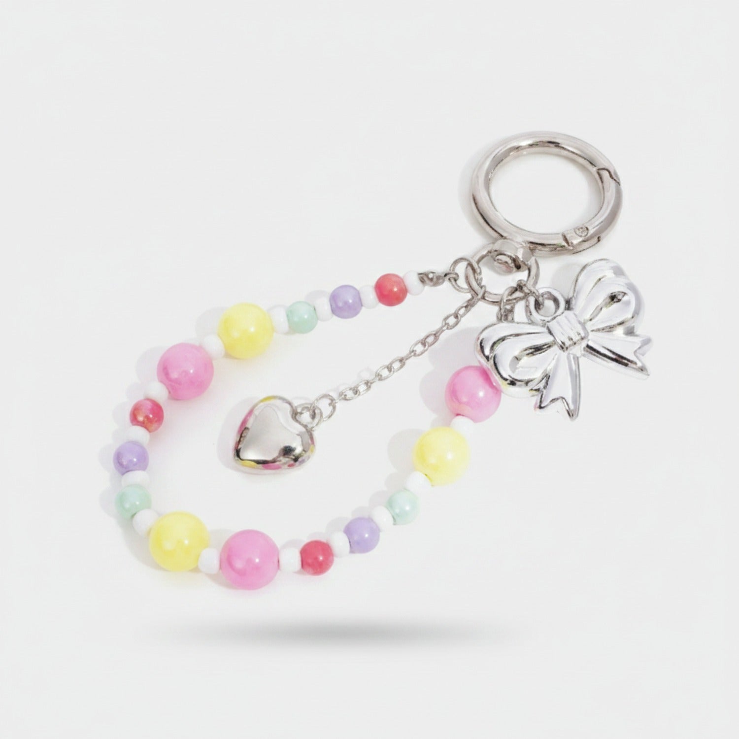 Pastel Beaded Charm Keyring With Butterfly And Heart