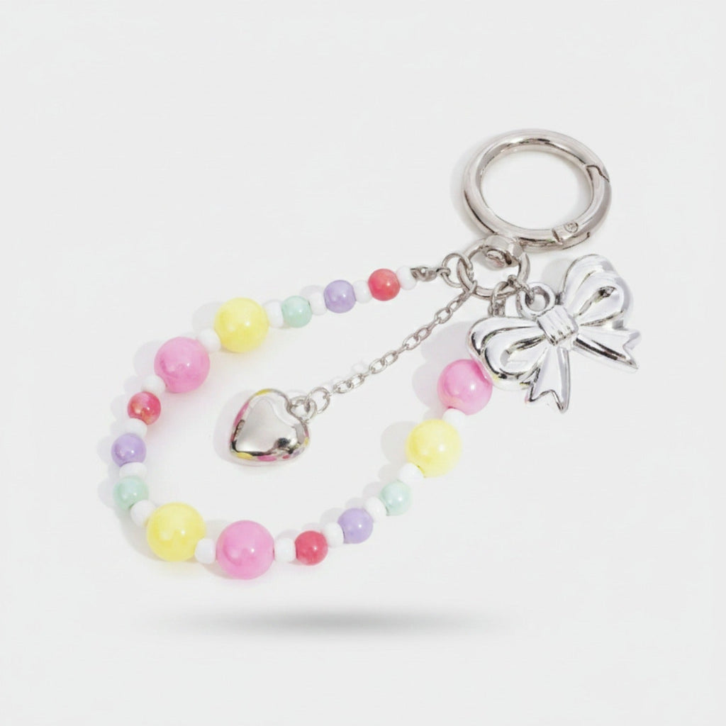Beaded Bow Heart Charm Keyring - YSK55 – novelty & toys (view 2)
