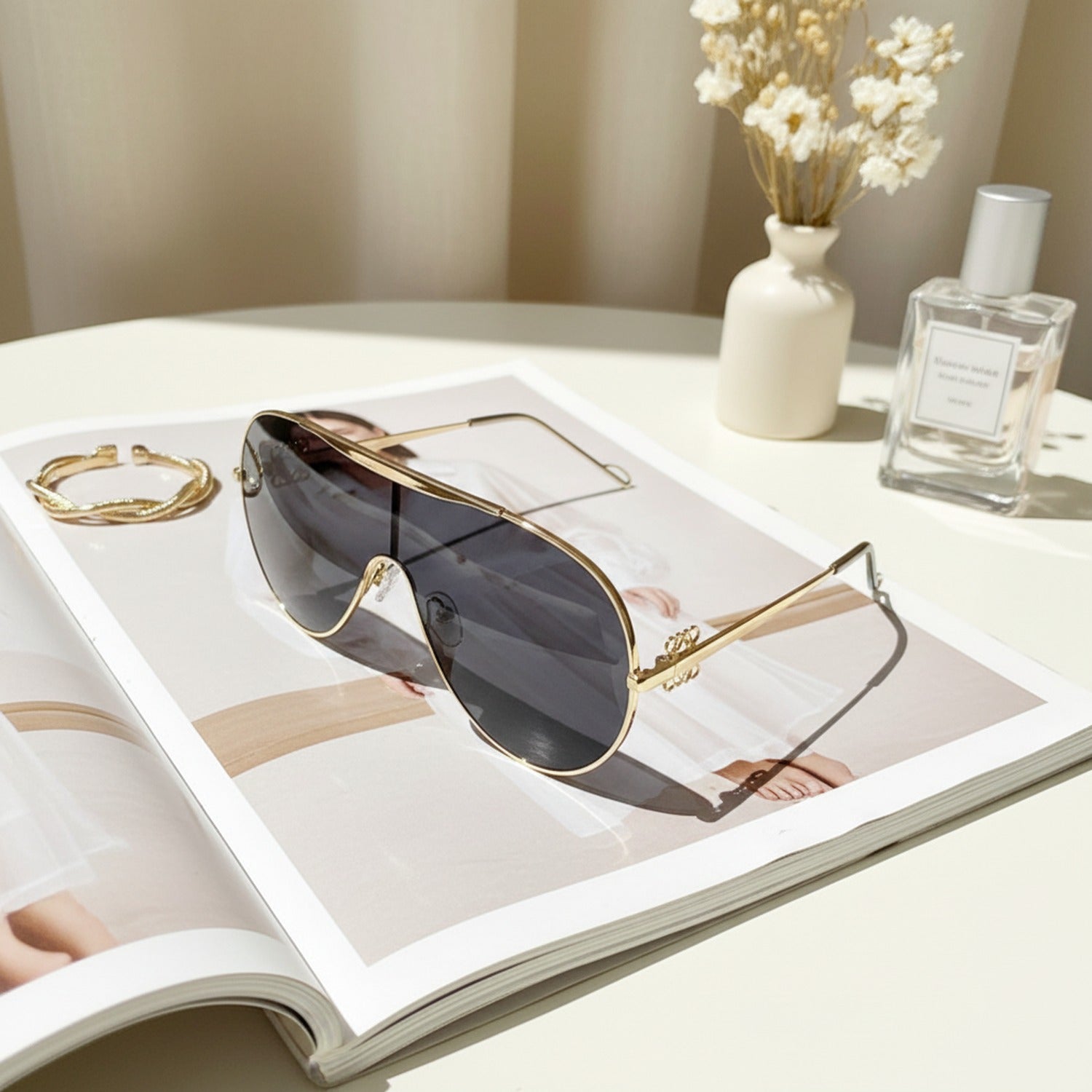Gold Metal Aviator Sunglasses with Dark Lenses